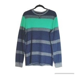 Tony Hawk Shirt Adult XXL Blue Green Striped Long Sleeve Skater Pullover Mens